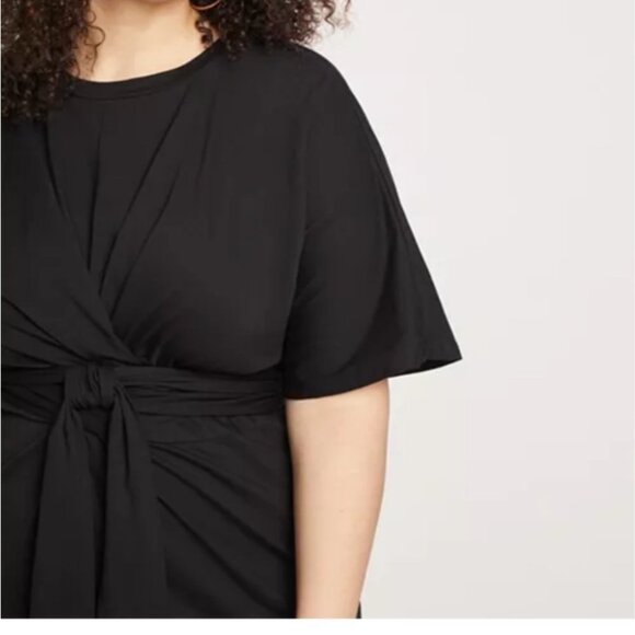 NWT Eloquii Black Cotton‎ Blend Twist Front Dress Plus Size 20 Flutter Sleeve - Picture 4 of 14